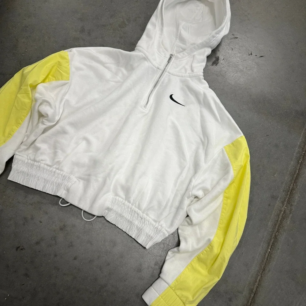 Nike Womens Quarter Zip Cropped Hoodie White Yellow Colorblock Small